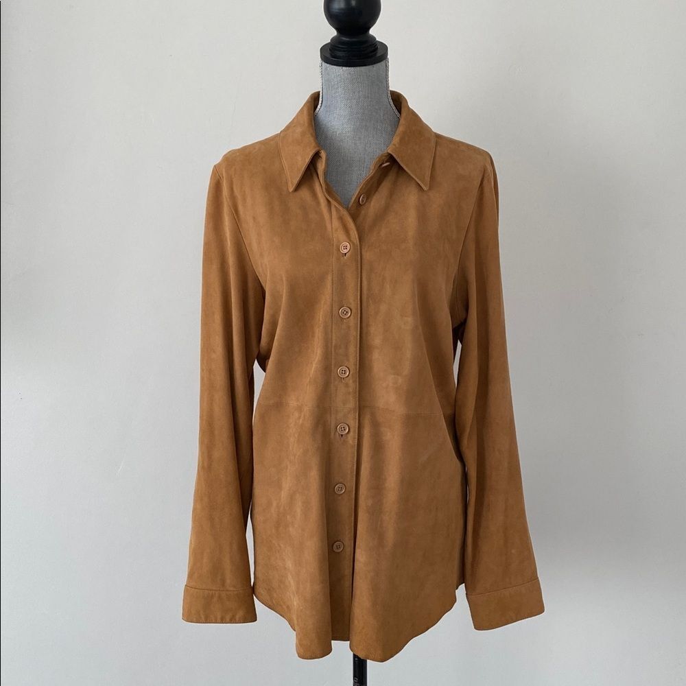 Sundance Tan Leather Button-Up Shirt Jacket Shaket Sz XL